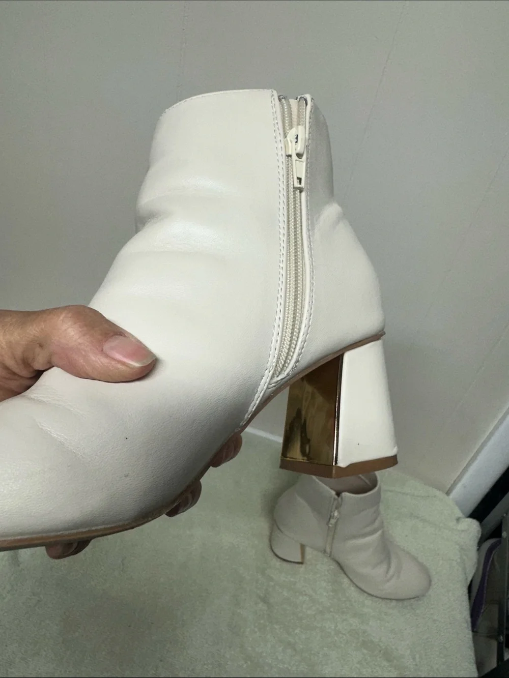 XOXO Cream Ankle Booties with Side Zip